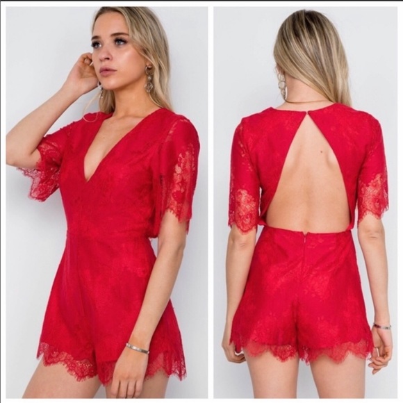 Red Lace Romper - Picture 1 of 6